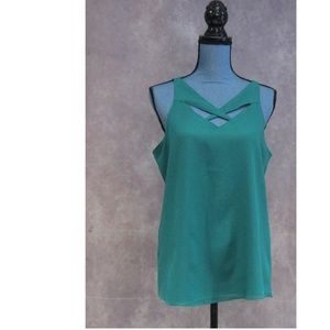 NEW LMD Teal Sleeveless Blouse w/ Cutouts L